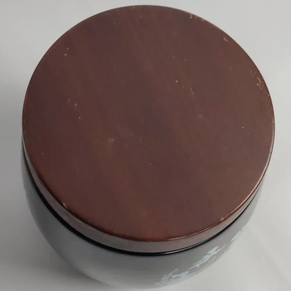 Vintage Ceramic Jar Canister Black White Brown Classical Scene Wood Lid Italy
